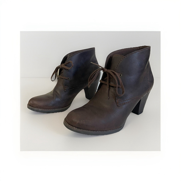 Clarks Shoes - Clarks Carlisle Spice Leather Ankle Boot Heel Lace Up Women 9 M Brown